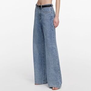 NWOT Self-Portrait RHINESTONE CROC EFFECT WIDE LEG JEANS